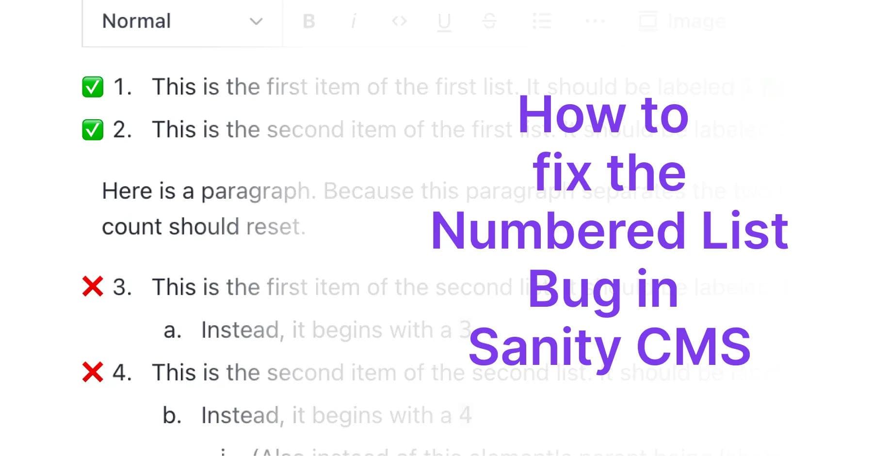 how to fix the numbered list bug isn sanity