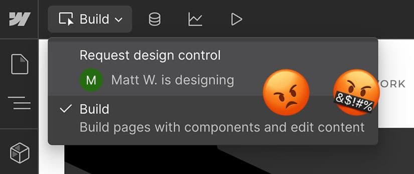 Dialog showing option to request Webflow's design access