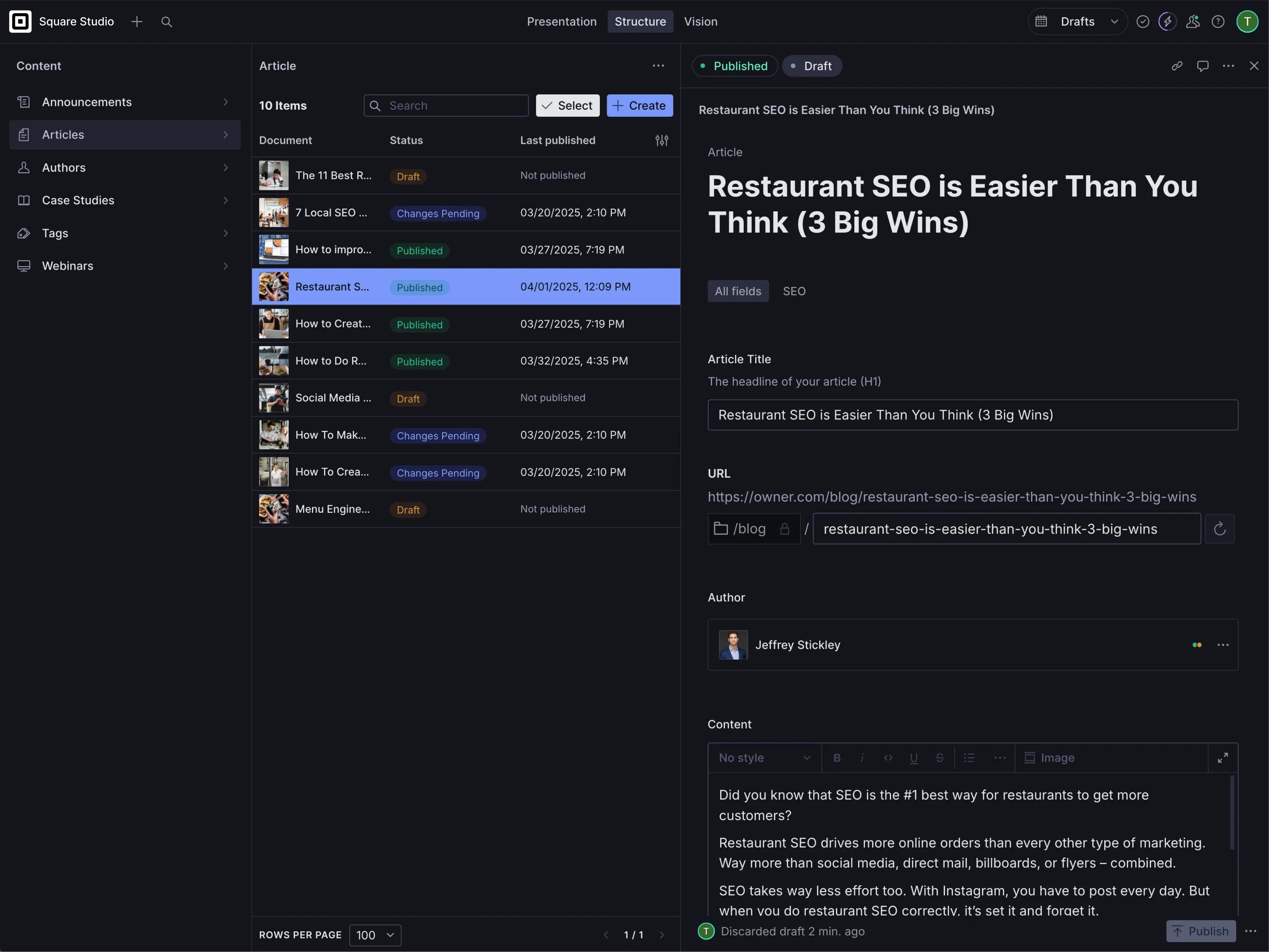 Sanity Studio Bulk Actions Table
