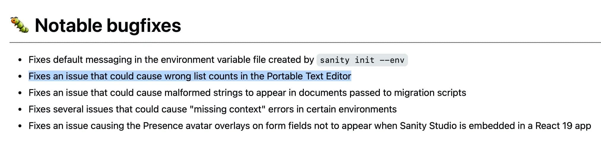 bug fixes for version 3.53.0 of Sanity CMS
